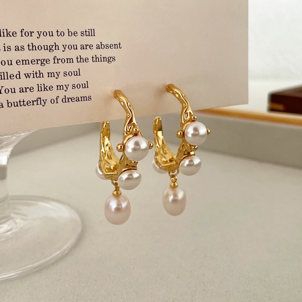 Natural Pearl Gold Wedding Earrings